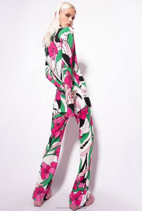 vrijetijdsbroek | L488671 vloeiende broek met bloemenprint Pinko multi zwart/fuchsia