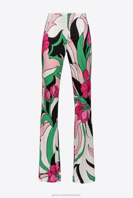 vrijetijdsbroek | L488671 vloeiende broek met bloemenprint Pinko multi zwart/fuchsia