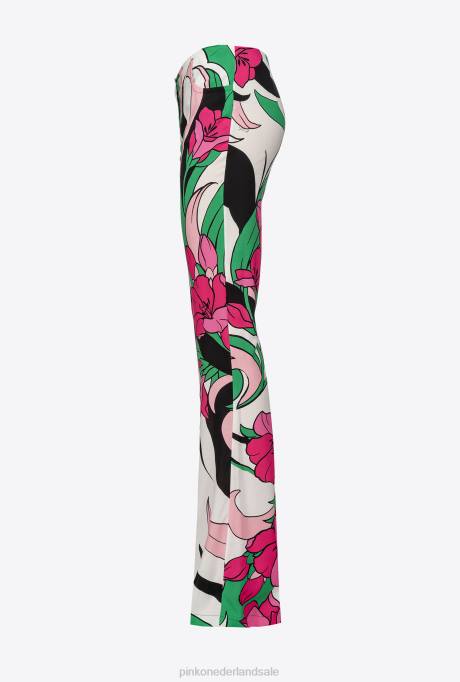 vrijetijdsbroek | L488671 vloeiende broek met bloemenprint Pinko multi zwart/fuchsia
