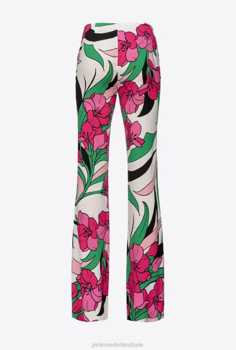 vrijetijdsbroek | L488671 vloeiende broek met bloemenprint Pinko multi zwart/fuchsia
