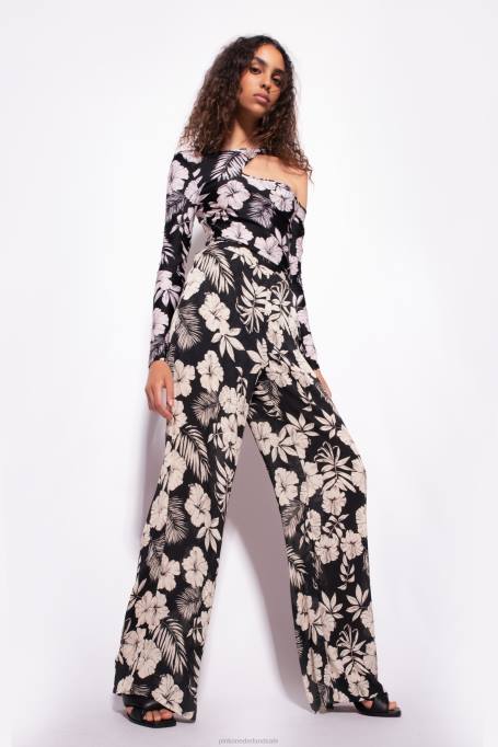 vrijetijdsbroek | L488676 wijde broek met grafische bloemendetails Pinko zwart/boter