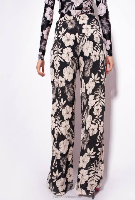 vrijetijdsbroek | L488676 wijde broek met grafische bloemendetails Pinko zwart/boter