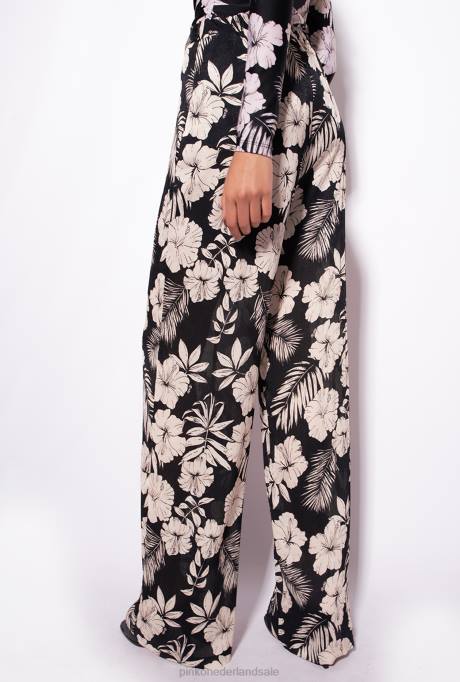 vrijetijdsbroek | L488676 wijde broek met grafische bloemendetails Pinko zwart/boter