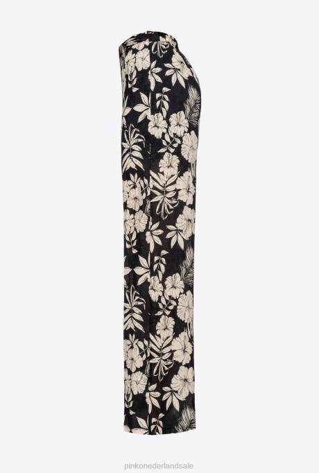 vrijetijdsbroek | L488676 wijde broek met grafische bloemendetails Pinko zwart/boter