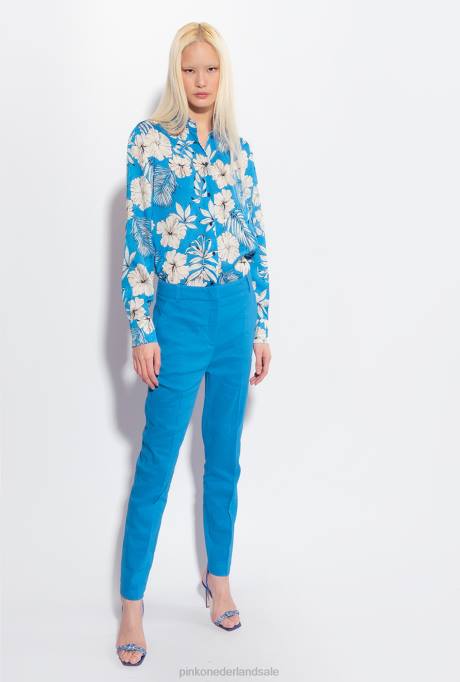 vrijetijdsbroek | L488693 stretch linnen sigarettenbroek Pinko directeur blauw