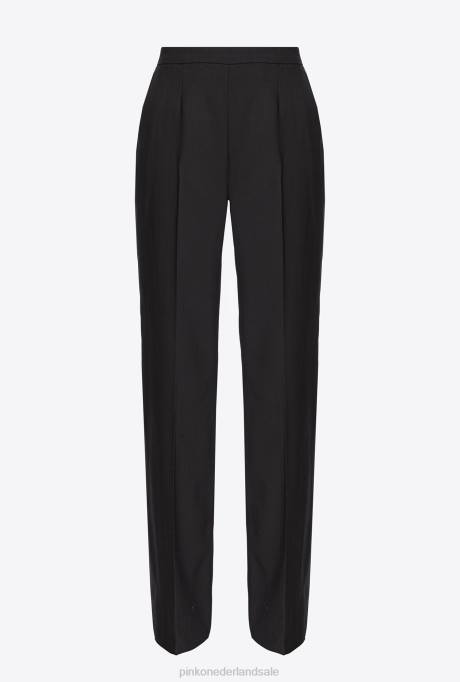 vrijetijdsbroek | L488696 wollen broek met wijde pijpen Pinko limousine zwart
