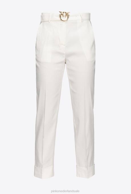 vrijetijdsbroek | L488723 linnen broek met tortelduifjes riem Pinko wolk wit