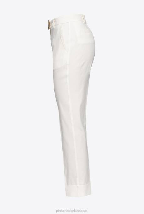 vrijetijdsbroek | L488723 linnen broek met tortelduifjes riem Pinko wolk wit