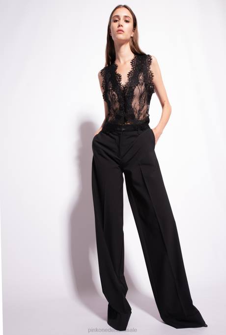 vrijetijdsbroek | L488735 wijde pijpen broek met satijn Pinko limousine zwart