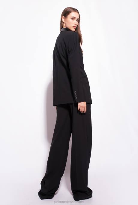 vrijetijdsbroek | L488735 wijde pijpen broek met satijn Pinko limousine zwart