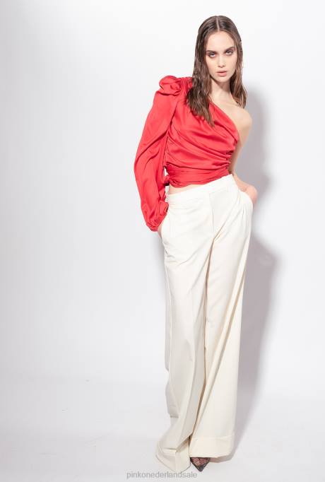 vrijetijdsbroek | L488739 palazzo broek met hoge taille Pinko vanille-ijs wit