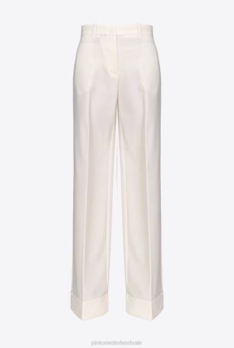 vrijetijdsbroek | L488739 palazzo broek met hoge taille Pinko vanille-ijs wit