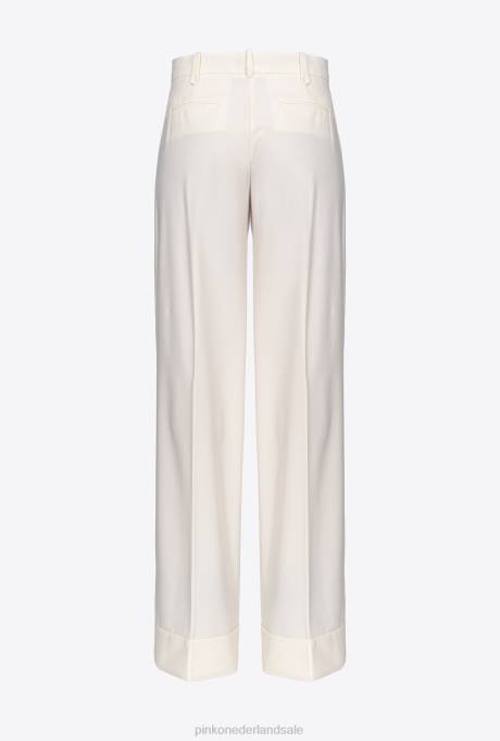vrijetijdsbroek | L488739 palazzo broek met hoge taille Pinko vanille-ijs wit