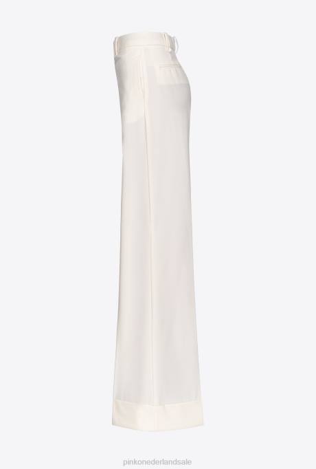 vrijetijdsbroek | L488739 palazzo broek met hoge taille Pinko vanille-ijs wit
