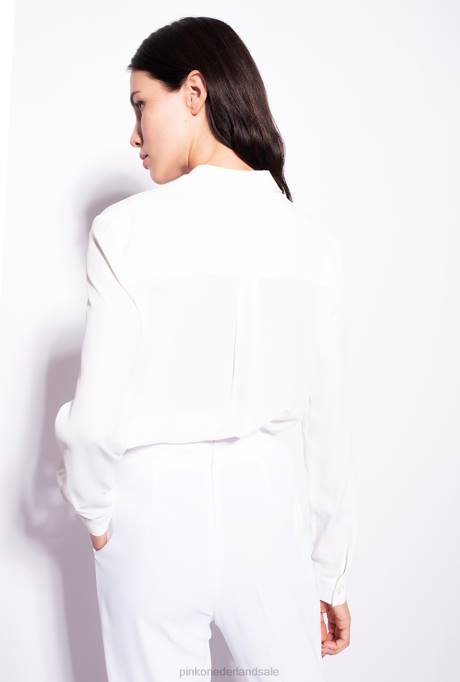 vrijetijdsbroek | L488742 broek van stretchcrêpe met hoge taille Pinko knoflook wit