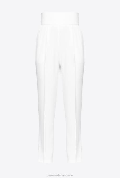 vrijetijdsbroek | L488742 broek van stretchcrêpe met hoge taille Pinko knoflook wit
