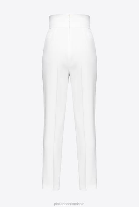 vrijetijdsbroek | L488742 broek van stretchcrêpe met hoge taille Pinko knoflook wit