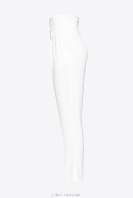 vrijetijdsbroek | L488742 broek van stretchcrêpe met hoge taille Pinko knoflook wit