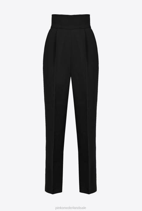 vrijetijdsbroek | L488744 broek van stretchcrêpe met hoge taille Pinko limousine zwart