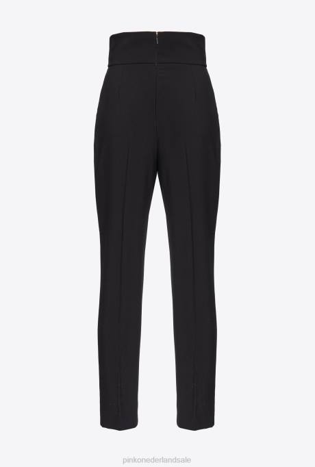 vrijetijdsbroek | L488745 broek van stretchcrêpe met hoge taille Pinko limousine zwart