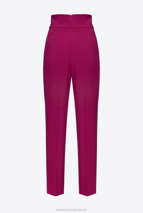 vrijetijdsbroek | L488747 broek van stretchcrêpe met hoge taille Pinko bougainville paars