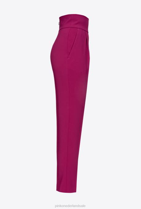 vrijetijdsbroek | L488747 broek van stretchcrêpe met hoge taille Pinko bougainville paars