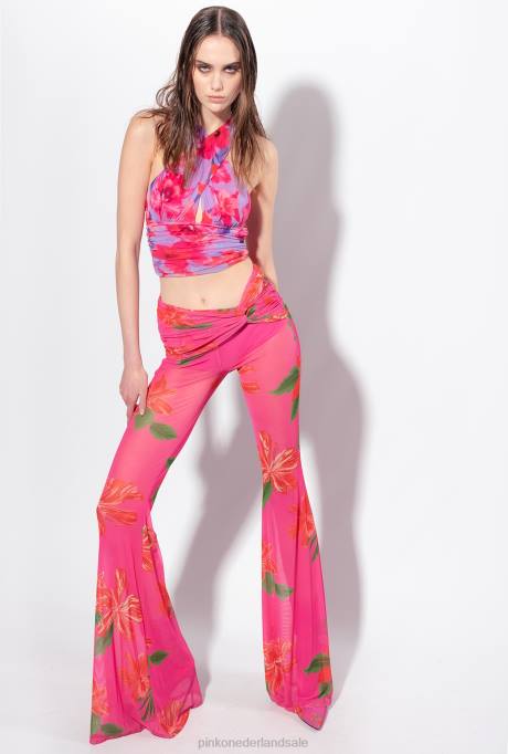 vrijetijdsbroek | L488758 semi-transparante bloemenbroek Pinko multi fuchsia/rood