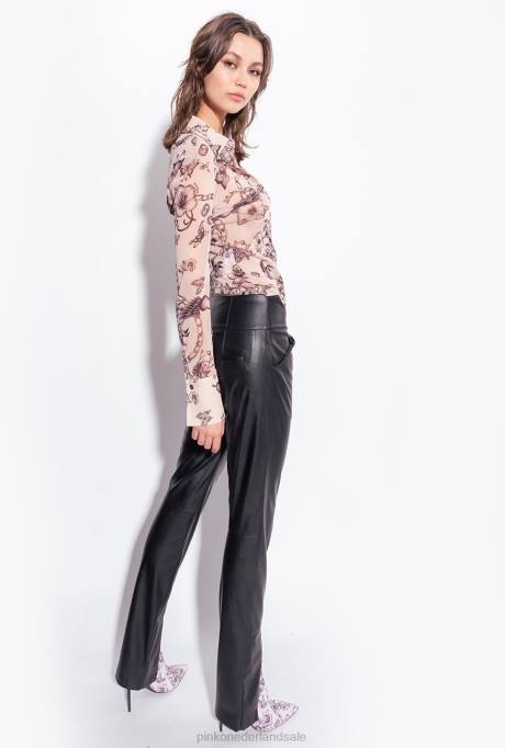 vrijetijdsbroek | L488760 broek met leereffect en split Pinko limousine zwart