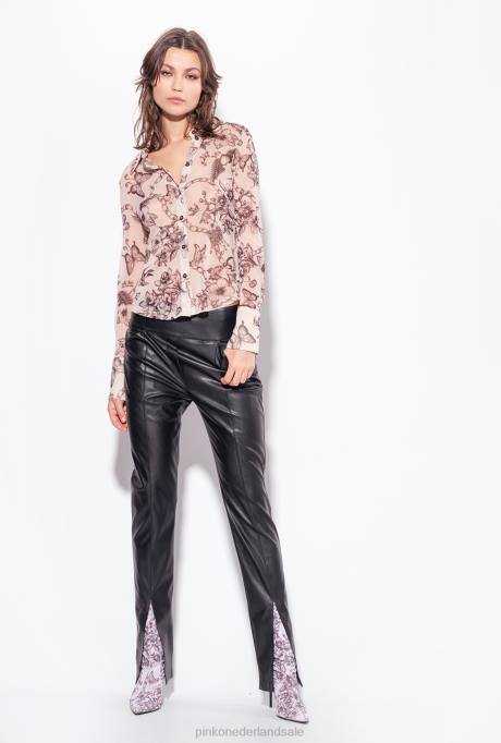vrijetijdsbroek | L488760 broek met leereffect en split Pinko limousine zwart