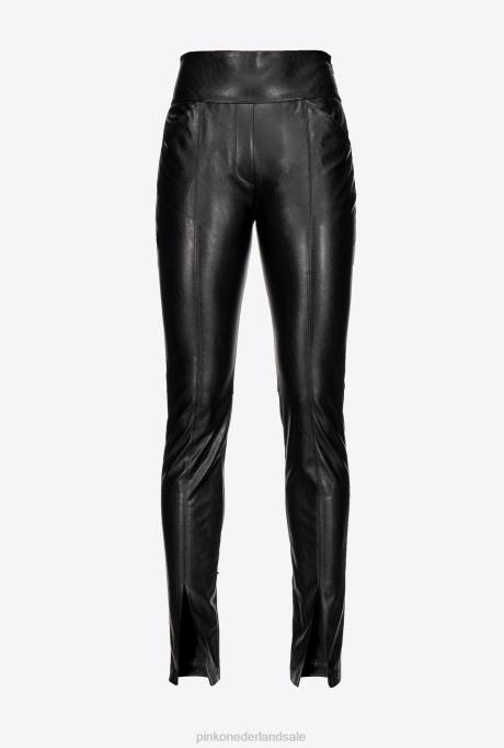 vrijetijdsbroek | L488760 broek met leereffect en split Pinko limousine zwart