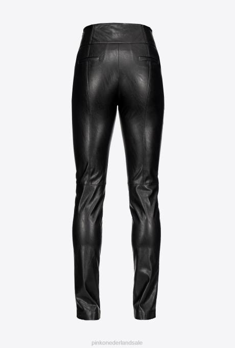 vrijetijdsbroek | L488760 broek met leereffect en split Pinko limousine zwart