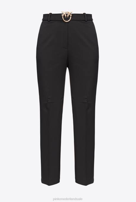 vrijetijdsbroek | L488761 slimfit broek met tortelduifjes riem Pinko limousine zwart