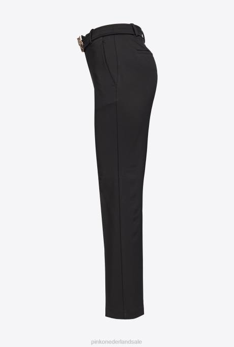 vrijetijdsbroek | L488761 slimfit broek met tortelduifjes riem Pinko limousine zwart