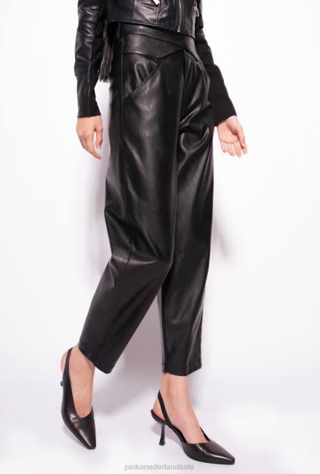 vrijetijdsbroek | L488765 Broek met leereffect en gekruist detail Pinko limousine zwart