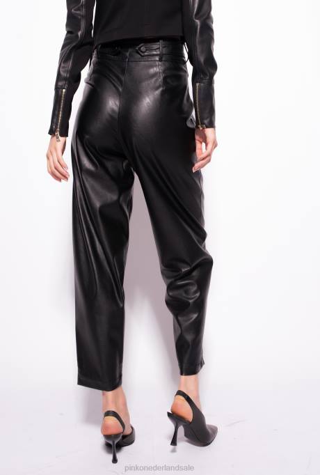 vrijetijdsbroek | L488765 Broek met leereffect en gekruist detail Pinko limousine zwart