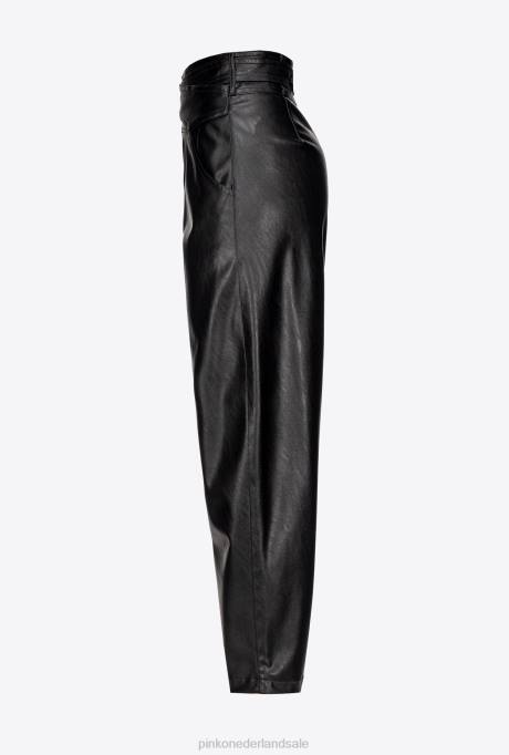 vrijetijdsbroek | L488765 Broek met leereffect en gekruist detail Pinko limousine zwart