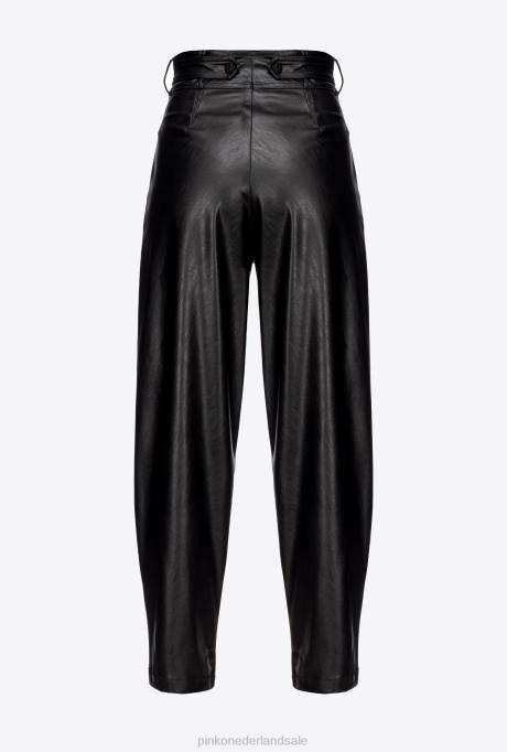 vrijetijdsbroek | L488765 Broek met leereffect en gekruist detail Pinko limousine zwart