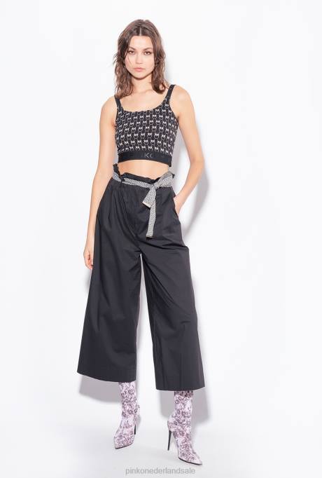 vrijetijdsbroek | L488766 wijde broek met ceintuur Pinko limousine zwart