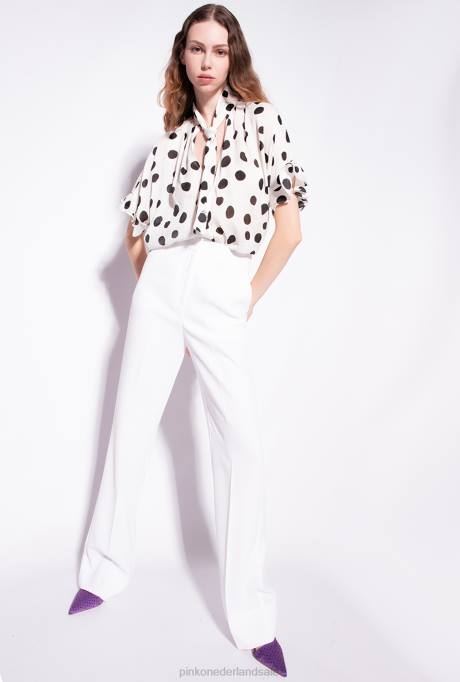 vrijetijdsbroek | L488778 wijd uitlopende broek van polycrêpe Pinko melk wit