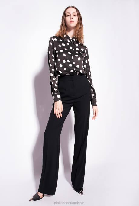 vrijetijdsbroek | L488779 wijd uitlopende broek van polycrêpe Pinko limousine zwart