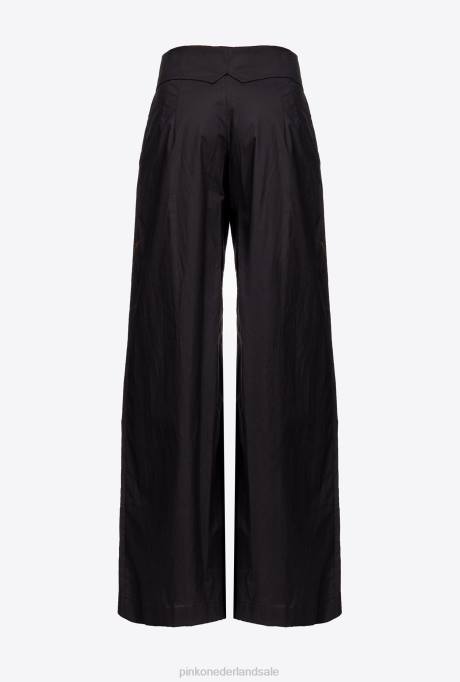 vrijetijdsbroek | L488783 popeline broek met wijde pijpen Pinko limousine zwart