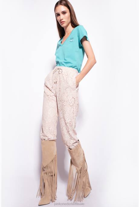 joggingkleding en leggings | L488753 gelamineerde joggingbroek Pinko beige/zilver