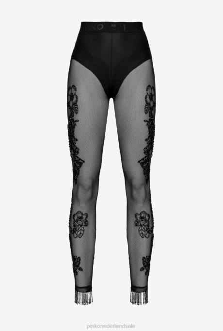joggingkleding en leggings | L488768 legging van tule met tattoo borduursel Pinko limousine zwart
