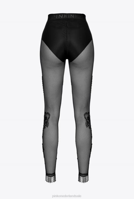 joggingkleding en leggings | L488768 legging van tule met tattoo borduursel Pinko limousine zwart