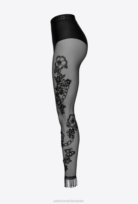 joggingkleding en leggings | L488768 legging van tule met tattoo borduursel Pinko limousine zwart