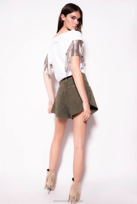 korte broek | L488657 korte broek met vlinders in stierenstof Pinko geweer groen