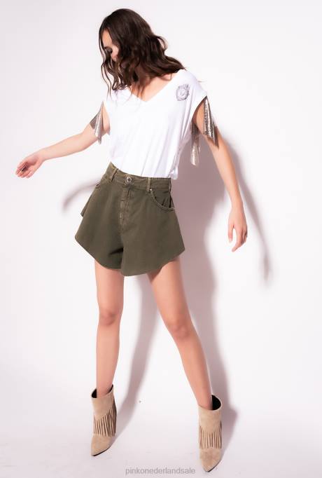 korte broek | L488657 korte broek met vlinders in stierenstof Pinko geweer groen