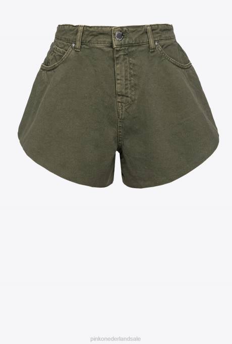 korte broek | L488657 korte broek met vlinders in stierenstof Pinko geweer groen