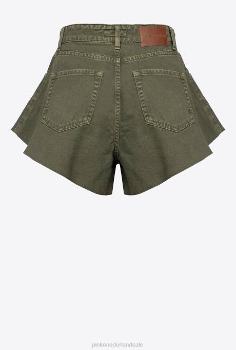 korte broek | L488657 korte broek met vlinders in stierenstof Pinko geweer groen