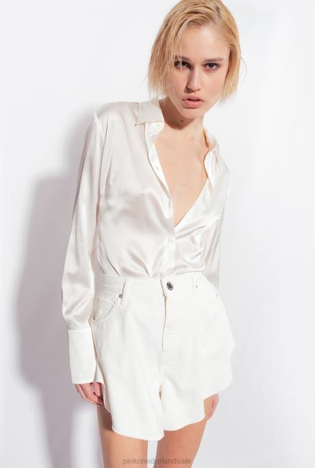 korte broek | L488658 korte broek met vlinders in stierenstof Pinko Helder wit